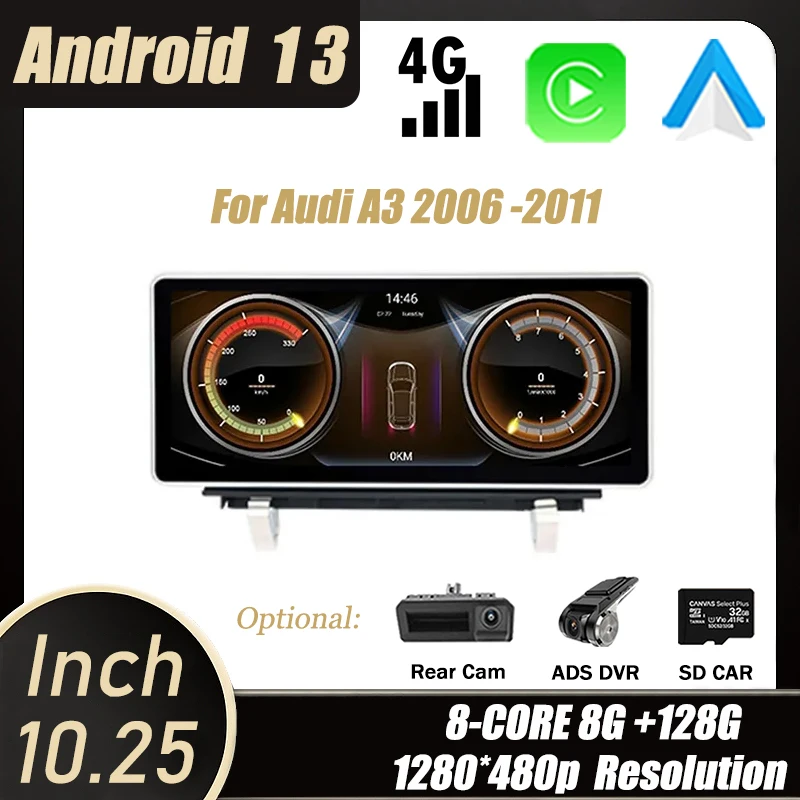 

Автомобильный мультимедийный радиоплеер для Audi A3, 10,25 дюйма, Android 12, 4G, Wi-Fi, GPS-навигация, экран IPS, Carplay, для Audi A3 2006 -2011