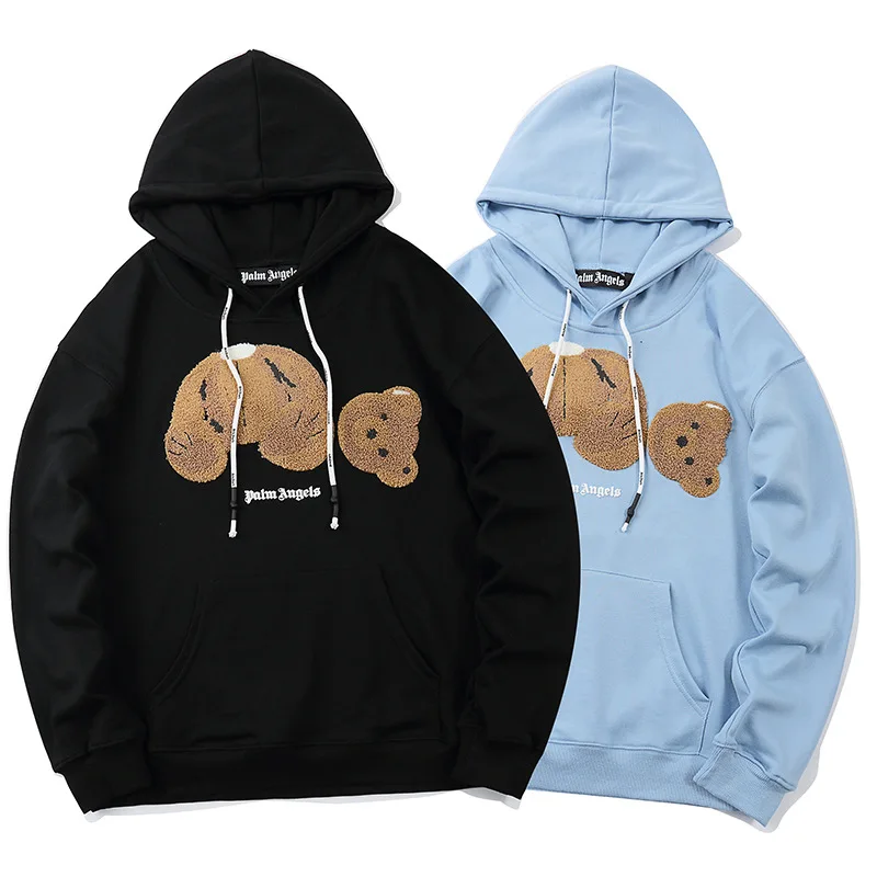 

High Street Tide Broken Cartoon Bear Men's Fall and Winter Couples Loose Hooded Kangaroo Hoodie Sweater