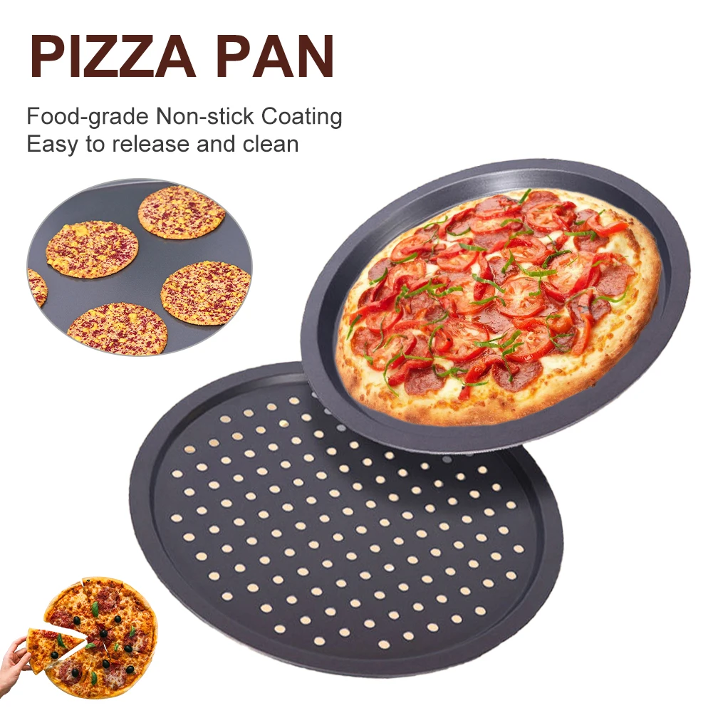 

1PCS Non Stick Round Pizza Pan Carbon Steel Square Oven Tray With Holes Cooking Plate Household Pizza Tools Kitchen Baking Tools