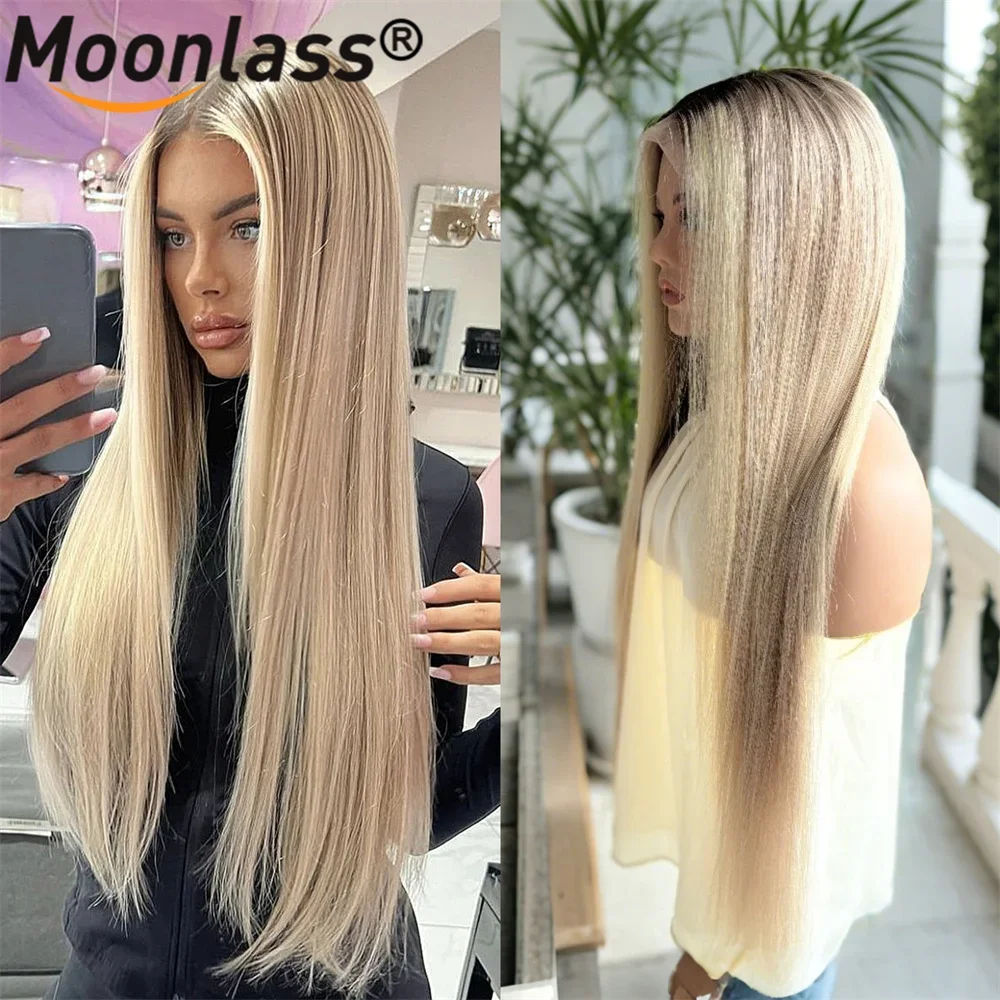Trend Highlight Beige Blonde Wig Human Hair 13x4 Transparent Lace Front Human Hair Wigs Balayage Pre Plucked Remy Human Hair Wig 1