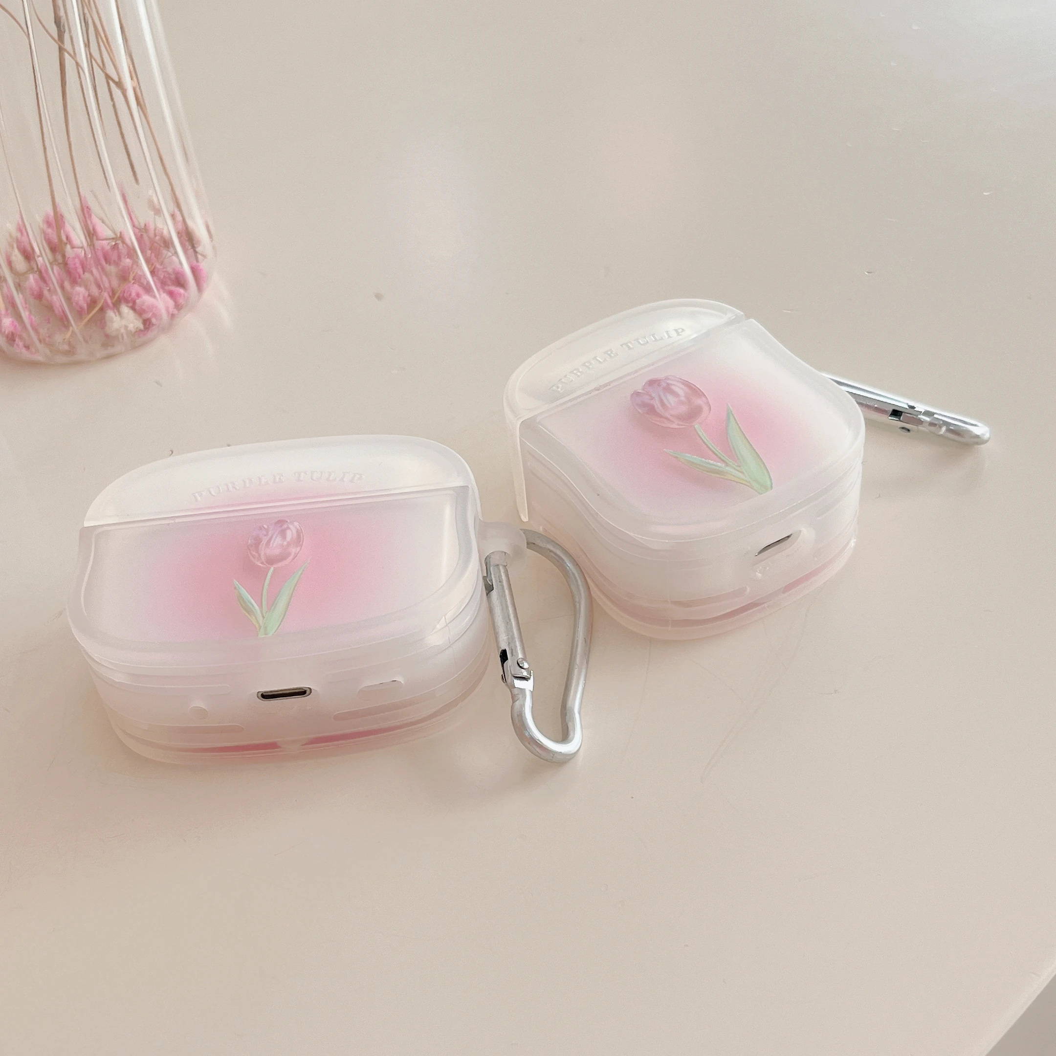 Custodia Per Airpods 2 3 Pro Matte Small Waist Design Custodia Protettiva In Silicone Morbido Per Air Pods 2 Airpod Ins Pink Tulip Charging Box
