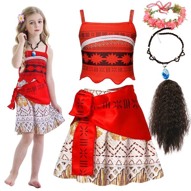 Fantasia de cosplay Moana para crianças vestido de princesa roupas com  colar para fantasias de Halloween, 05 Vestido sem gola, 140