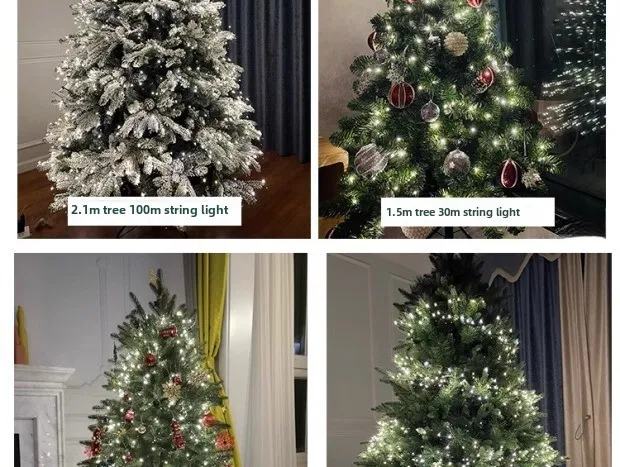 Albero di Natale con telecomando, 100 metri, luci a LED verde scuro, filo di rame, luci a forma di ratto_voghion.com