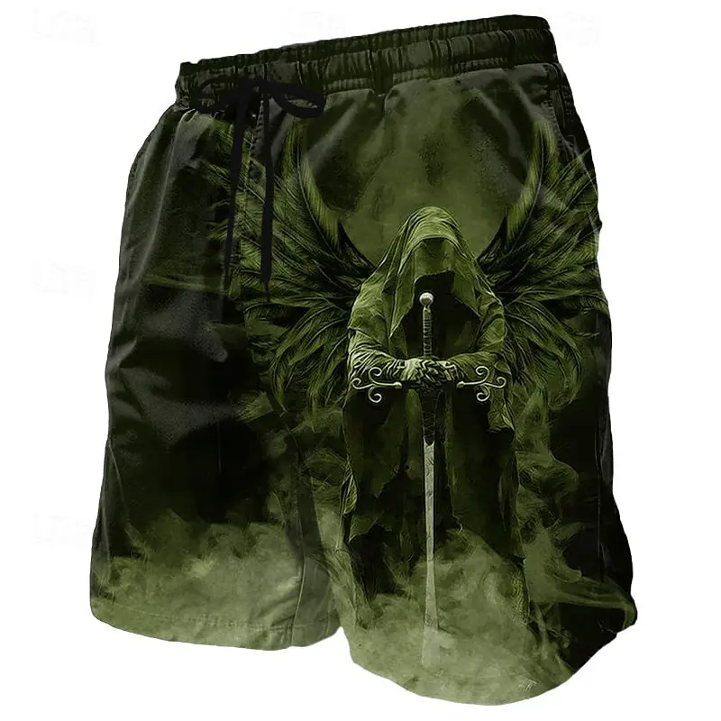 3d angel god print men's swimsuit street hip hop punk casual shorts men summer swim shorts drawstring casual shorts