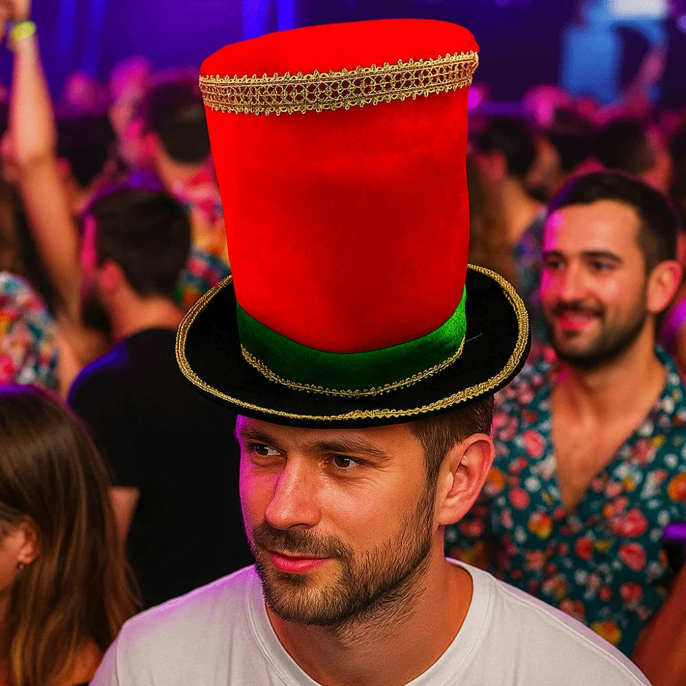 Plastic Christmas Welcome Hat Checkered Cosplay Glitter Sequin Christmas Hat Comfortable Breathable Christmas Party Cap