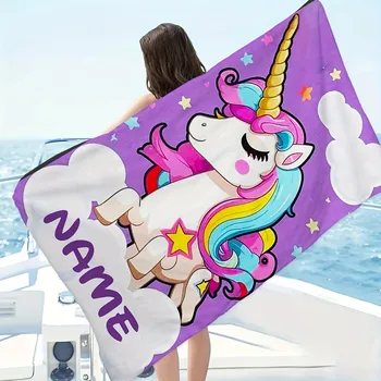 Asciugamano da spiaggia personalizzato con stampa unicorno con il tuo nome! Adatto per telo mare, asciugamani, asciugamani da bagno 1
