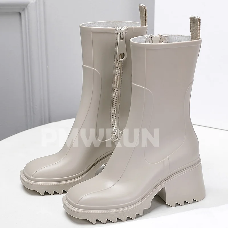 

Women Rain Boots Spring Autumn New Solid Color Round Head Thick Bottom Female Boots Simplicity Versatile Heighten Shoes 35-40