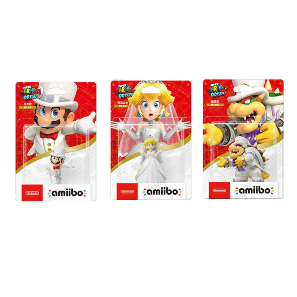 

3D Super Mario Bros Figure Amiibo for Switch NS Goomba Game Peripheral Wedding Dress Mario Bowser Peach Children Collection Toy