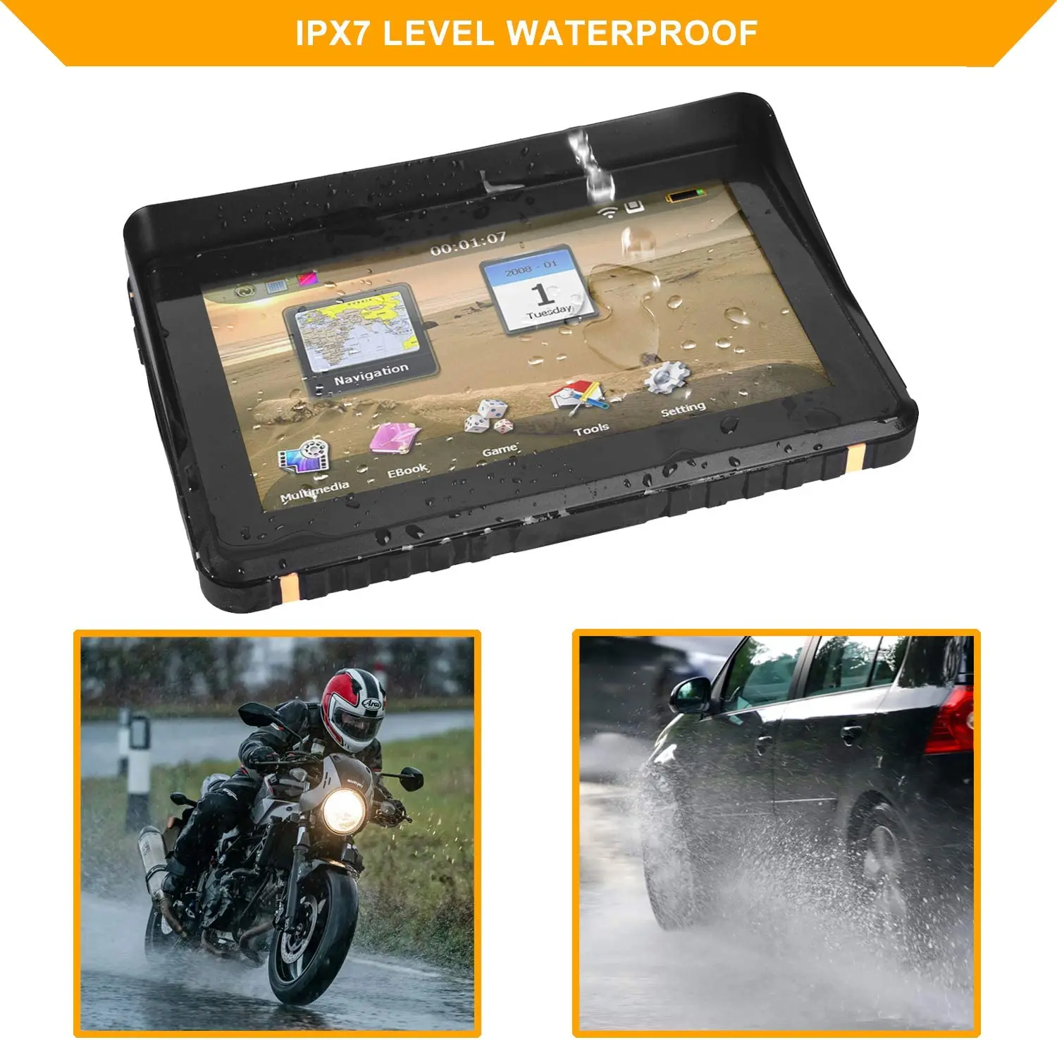 7 Inch Motorcycle GPS Navigation 8GB 256MB Ultra Bright Rain-Resistant Voice GPS Navigation Cars Wince 6.0 System
