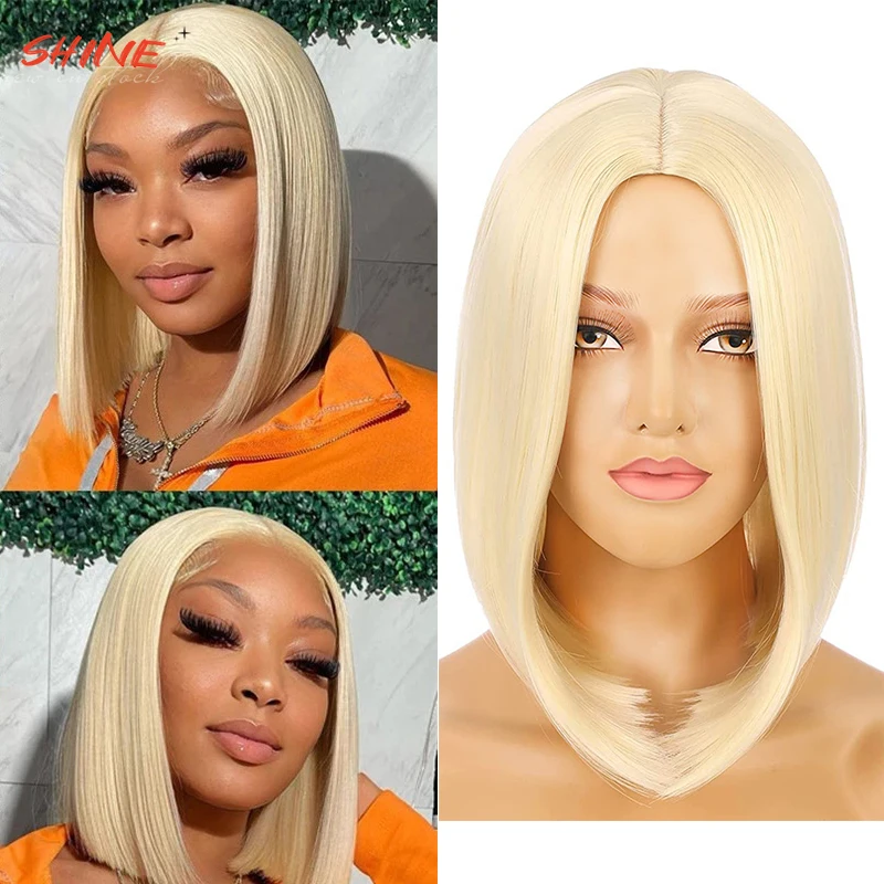 613 Blonde Wig Synthetic Wig Short Wigs Straight None-Lace Wigs For Women Bob Wig Middle Parting High Temperature Fiber Wig