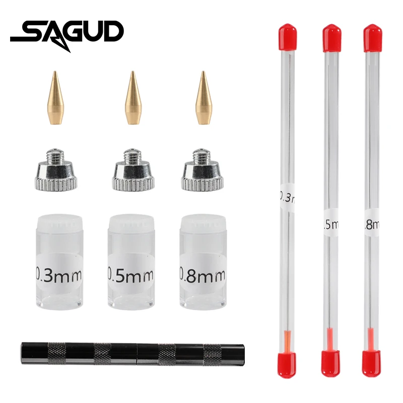 SAGUD 0.2/0.5/0.8mm Airbrush Nozzle&Needle& Nozzle Cap Replacement Parts Kit with Wrench Spray Gun Accessories Repair Tools