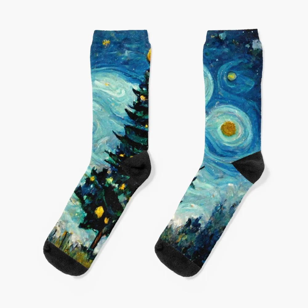 

A Christmas Design with a Van Gogh Theme Socks Sports Stockings Man Compression Stockings