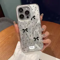 Black Polka Dot Bow Phone Case - Y2K - Inspired Hard Cover - Galaxy S20 FE (Clear - YYDSY3020)