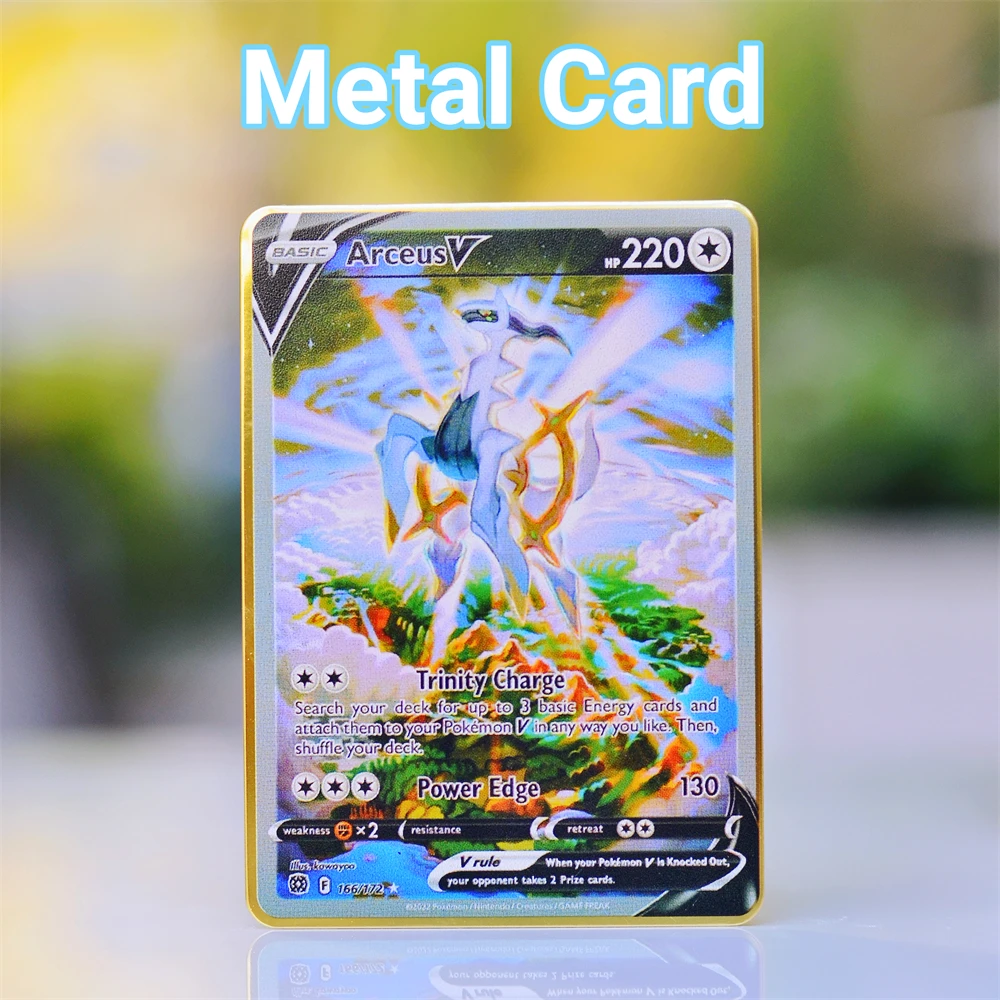 Pokemon Card Metal Pokemon Letters Gold Iron Carte Da Gioco Gengar Vmax Rayquaza Charizard Pikachu Vstar Anime Game Gift Giocattoli Per Bambini