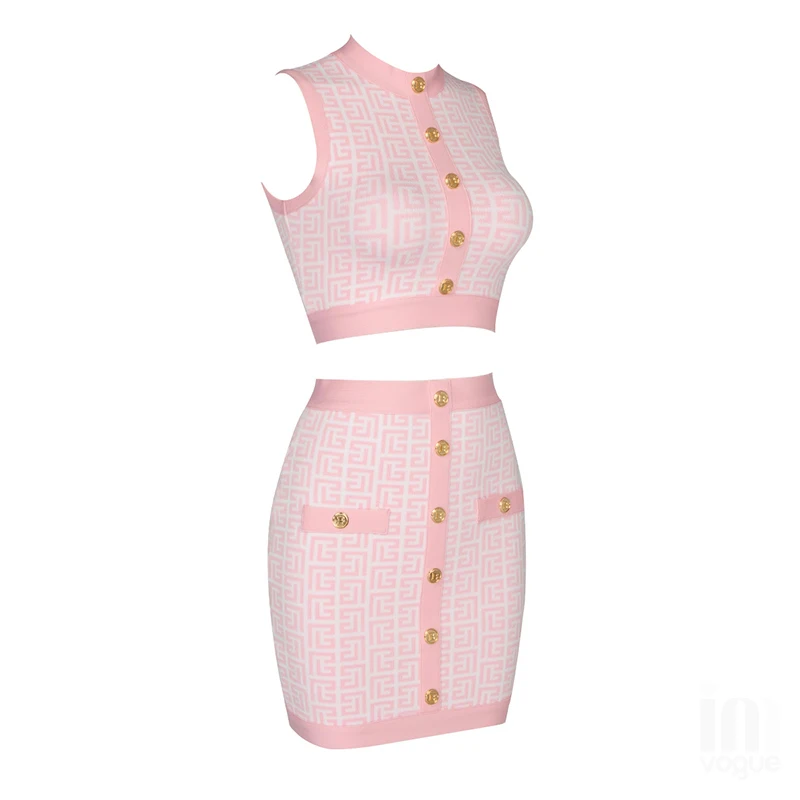 moda celebridade azul rosa beading duas peças conjunto rayon bandage vestido clube festa elegante vestido