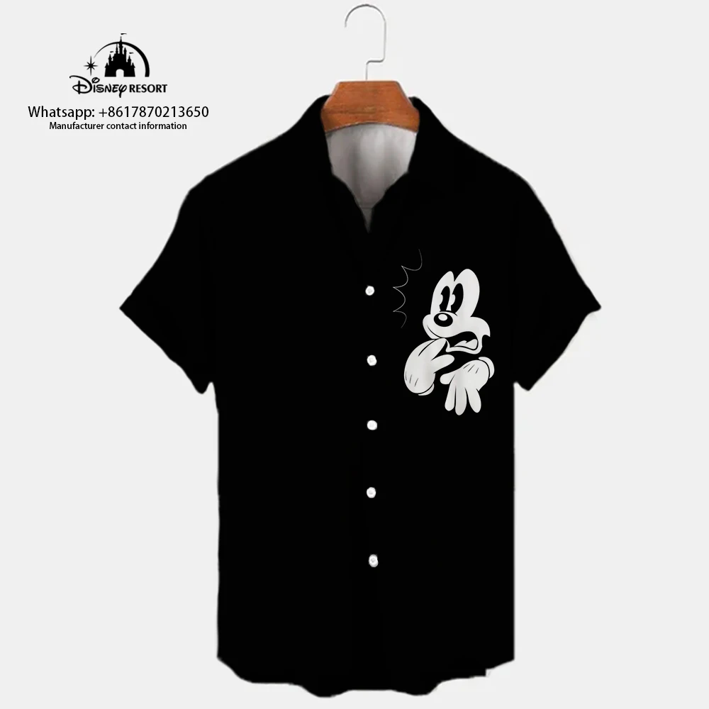 

2024 Street Halloween New 3D Fashion Harajuku Lapel Short Sleeve Single Breasted Shirt Mickey Pattern Print Casual Shirt Y2K