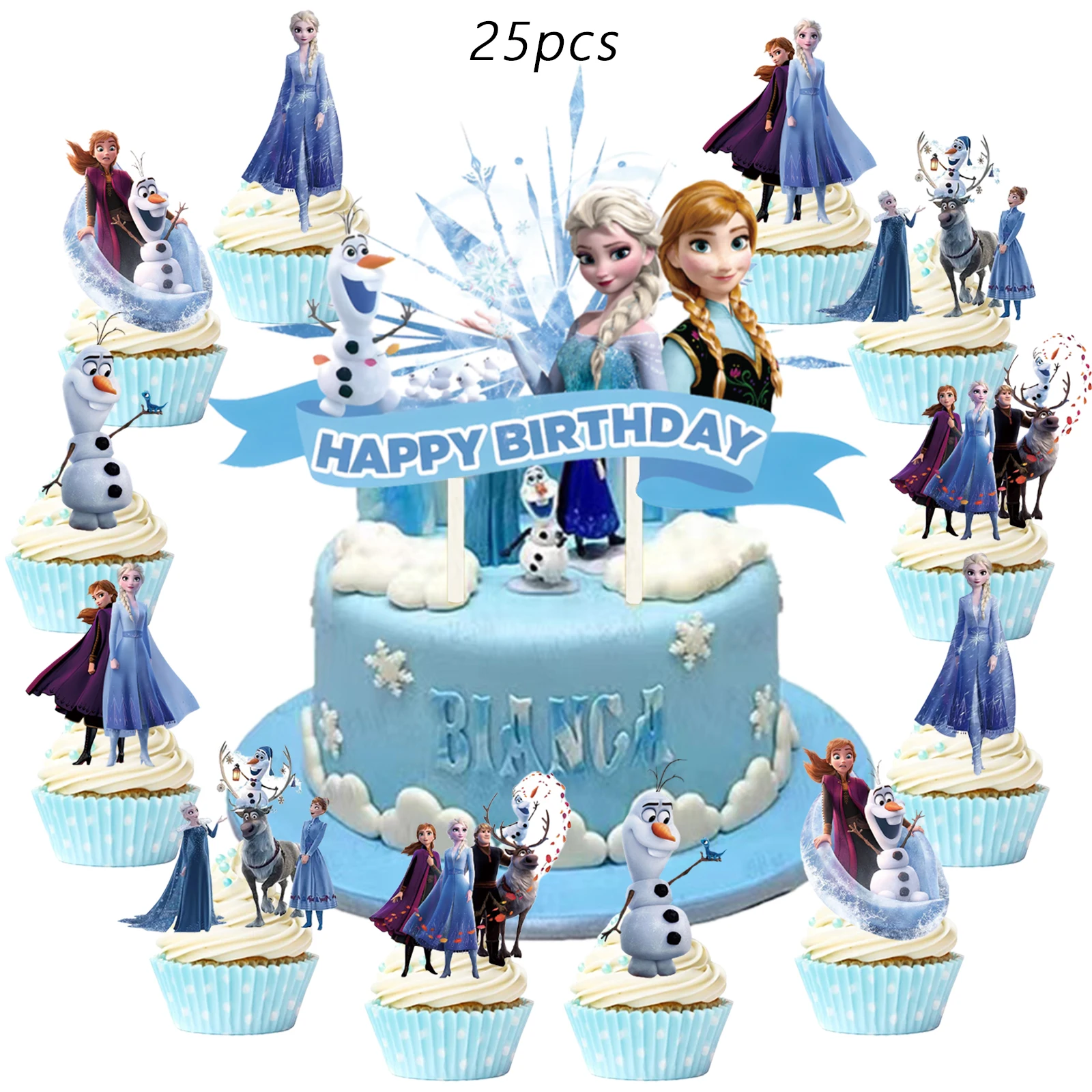 25 Décorations Anniversaire Reine des Neiges - Toppers Gâteau