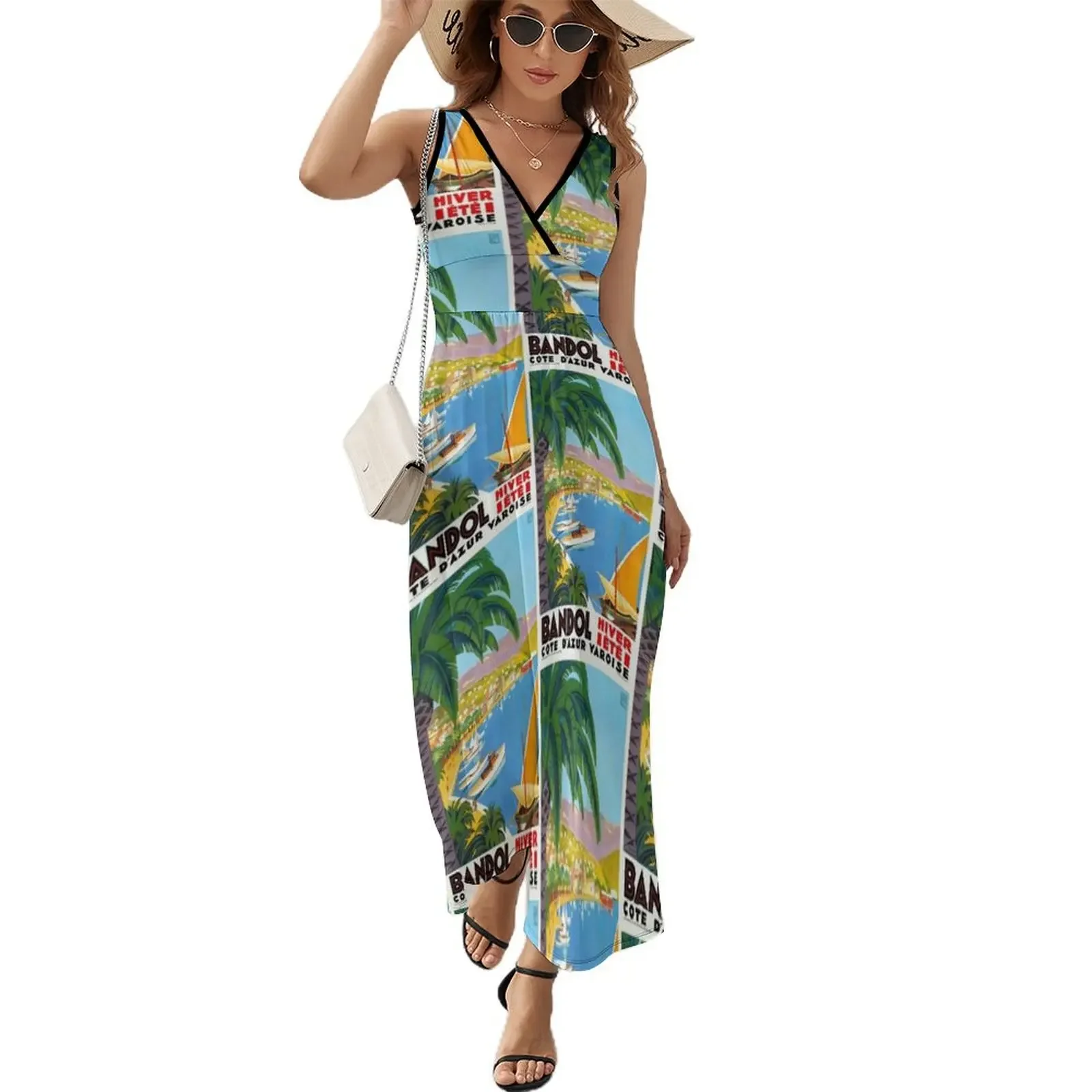 thumbnail image 1 of 1932 FRANCIA Bandol Costa Azul Cartel de viaje Vestido sin mangas Vestido largo de mujer Vestido de verano para mujer, 1 of 7