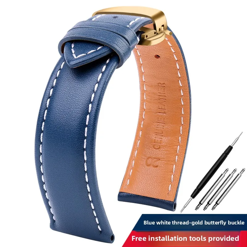 Premium Genuine Leather Men's Watch Band - Black, Brown, Blue - Luxurious Cowhide Bracelet