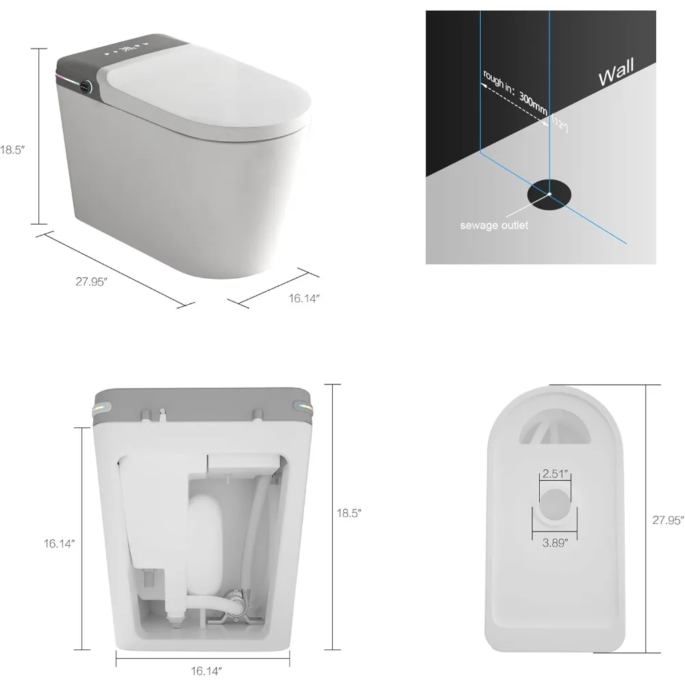 Smart Toilet with Bidet Built in, Bidet Toilet with Remote Control, Tankless with LED Display, Smart Bidet 2
