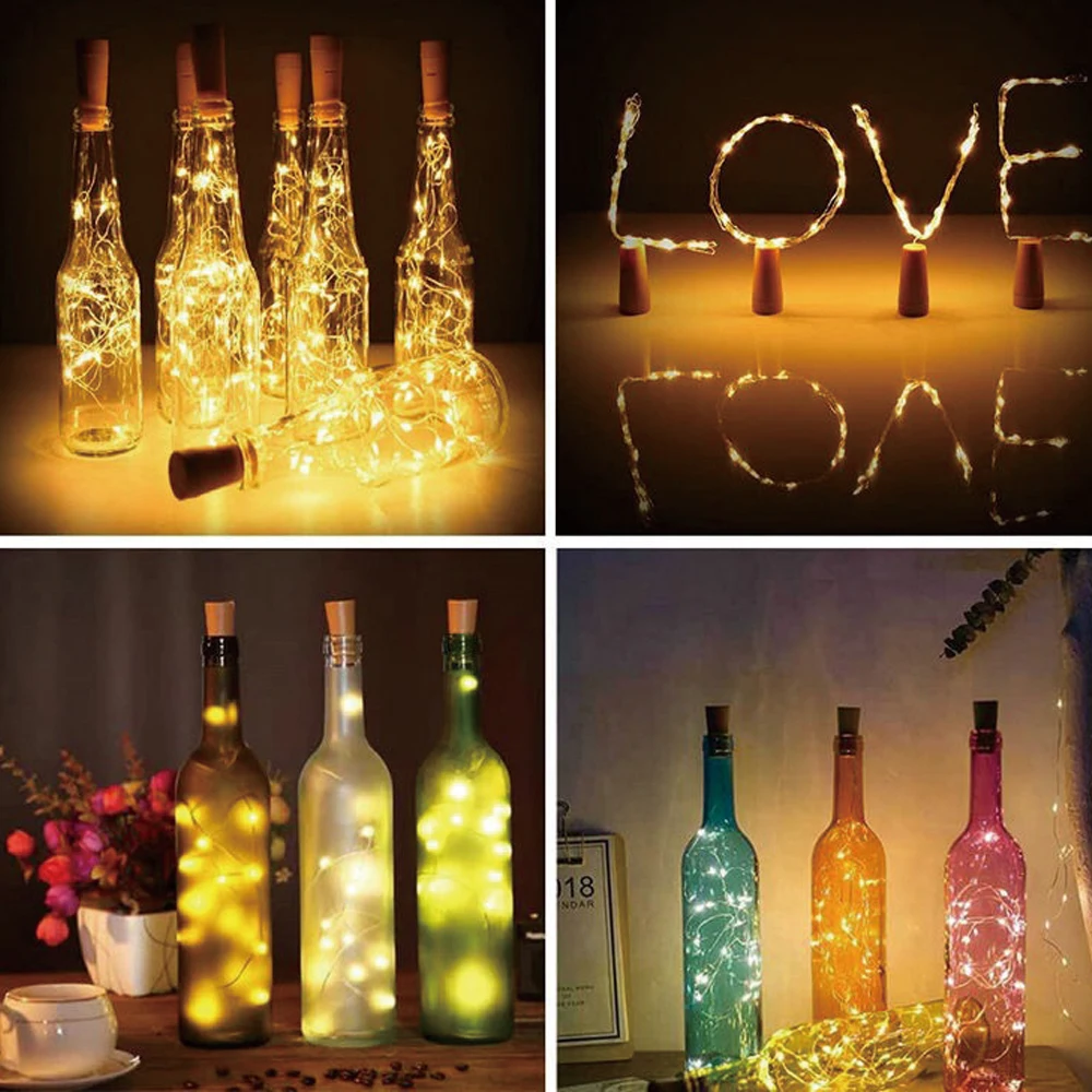 LED wine bottle cork string lights Christmas Fairy Lights Holiday Decor Garland Wedding Bar Party Decor Outdoor Garden Lights