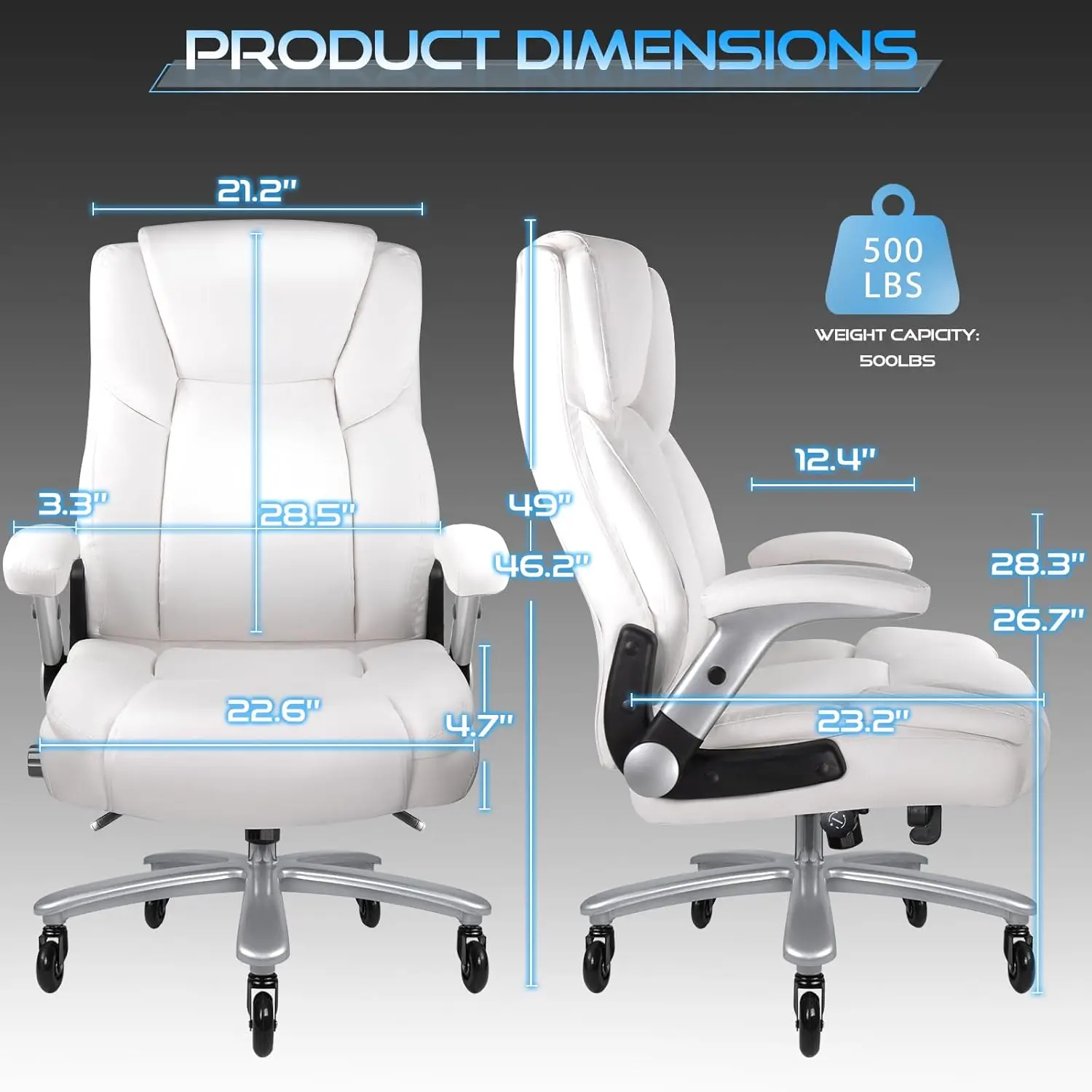 Big and Tall Office Chair with Ergonomic Lumbar Support, Leather Office Chair for Heavy People with Quiet Rubber Wheel 3
