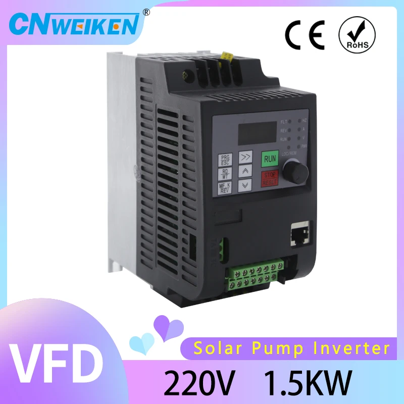 

VFD Solar Inverter 1.5KW/2.2KW Single phase AC220V or DC220-380V Input and Three-phases AC220V motor