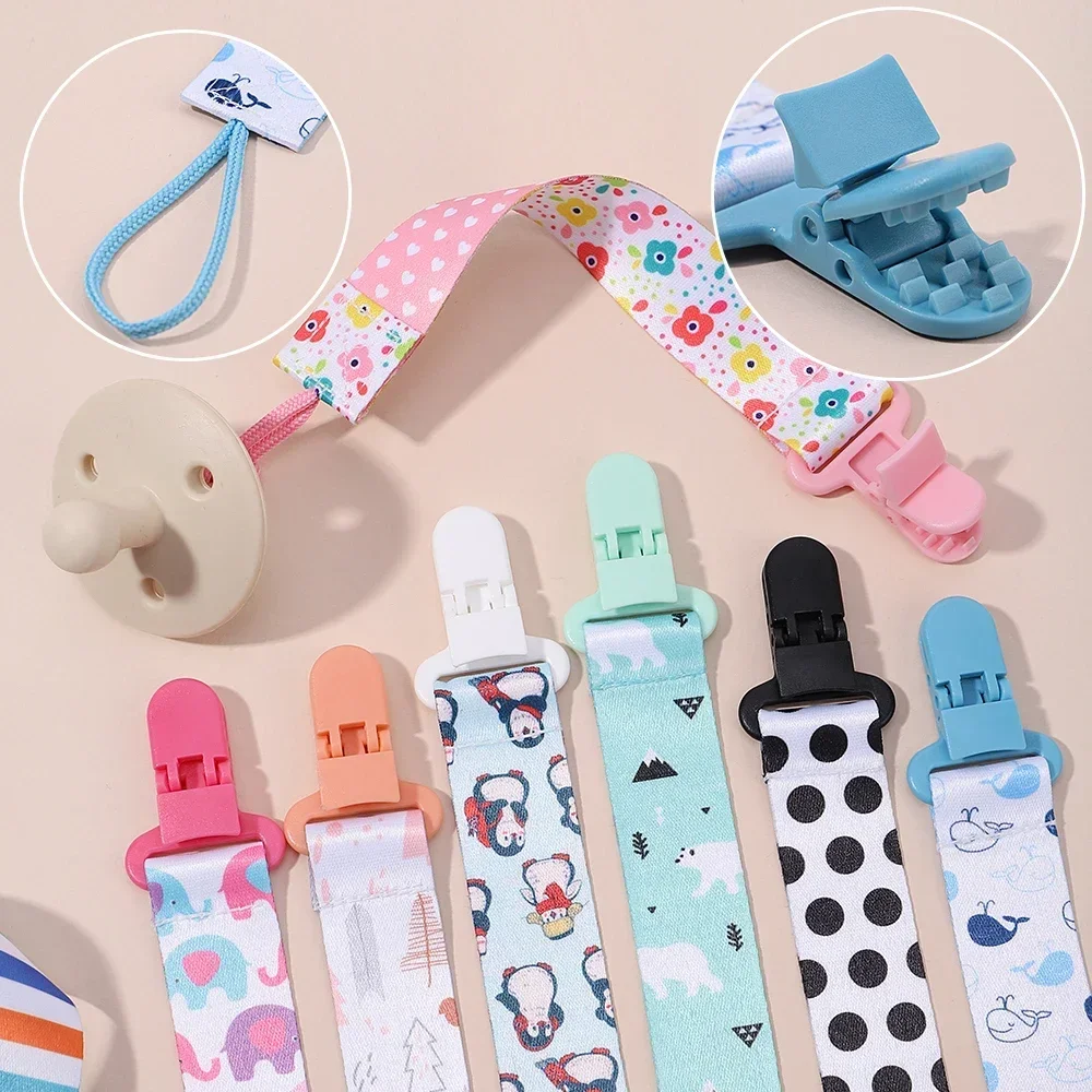 1pcs Fixed Button Baby Cartoon Pacifier Clips Chains Ribbon Soother Chains Anti-drop Buckle Strap For Pacifier Baby Feeding Gift pacifier chain