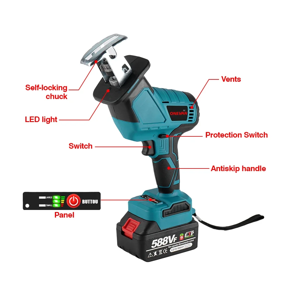 3600w 12000spm Brushless Reciprocating Saw Wireless Chainsaw Cut Saw Wood Cutting Tools With Sawblade For Makita 18V Battery