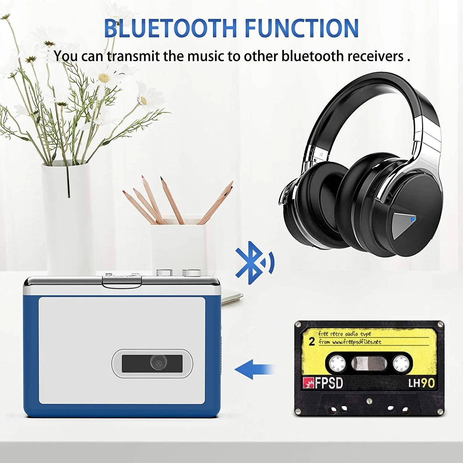 Portable Personal Walkman Bluetooth Cassette Player cassette player Transmit Retro Tape Music to Bluetooth Earphone or Speaker ezcap215