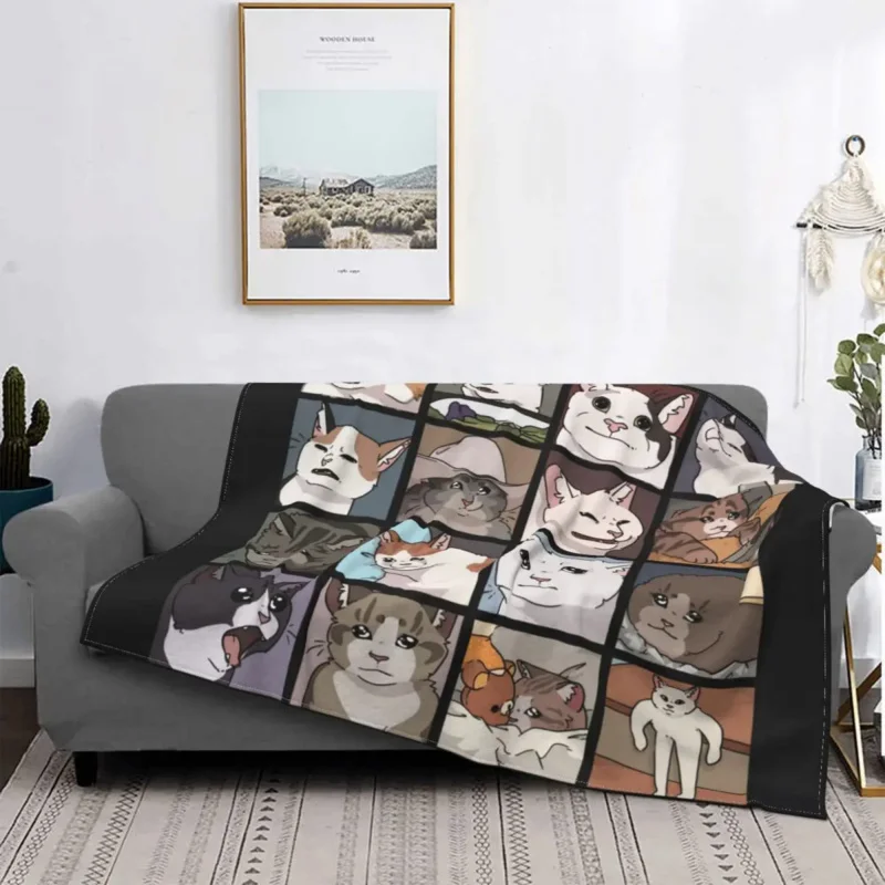 

Meme Cat Flannel Spring/Autumn Cute Funny Multi-function Super Soft Throw Blankets for Bed Travel Bedspread