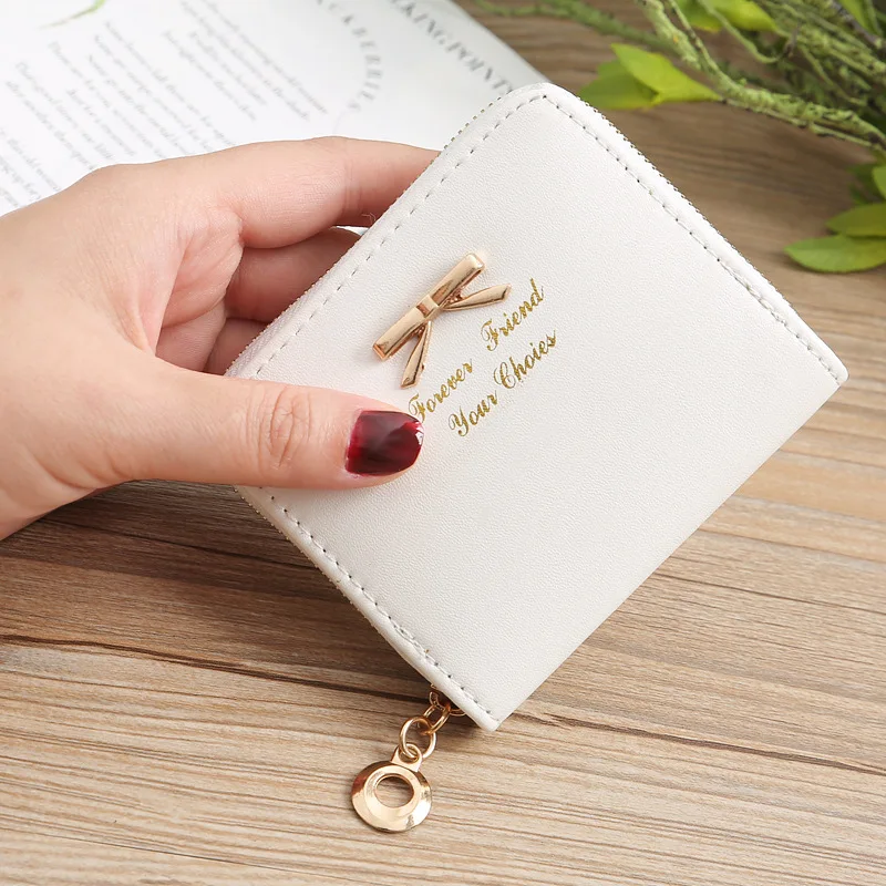 

Ladies Bow Mini Wallet Zipper Short Coin Purse Card Holder PU Leather Short Purse Mini Bow Knot Wallet Coin Purse Card Holder