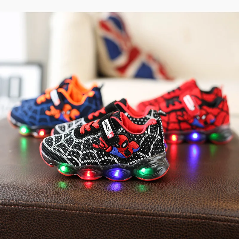 

New Spring Autumn Cartoon Spider Man Boys Sports Sneakers Children Glowing Kid Chaussure Enfant Baby Girl Shoes With LED Lights