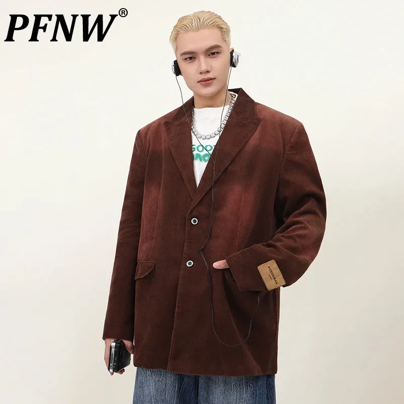 

Мужской вельветовый пиджак PFNW с эффектом потертости, модный пиджак в нишевой стиле в Корейском стиле, осень 2023, 28W2103