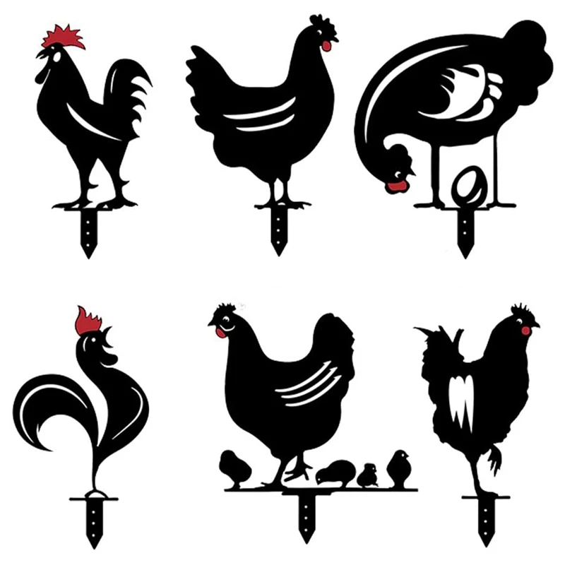 Hot Yo-Chicken Yard Art, 6Pcs Outdoor Garden Backyard Lawn Stakes Metal Hen Yard Decor Present Rooster Art For Lawn,Pathway