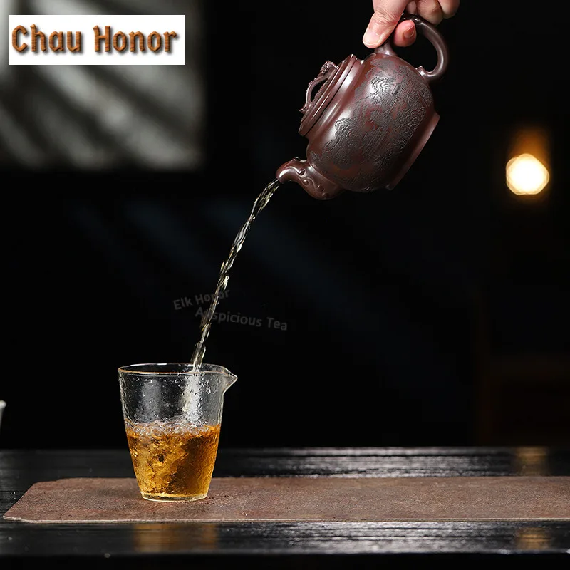 440ml Creative Yixing Purple Clay Teapots Handmade Longquan Pot Raw Ore Stone Red Mud Kettle Zisha Tea Set Tea Ceremony Craft