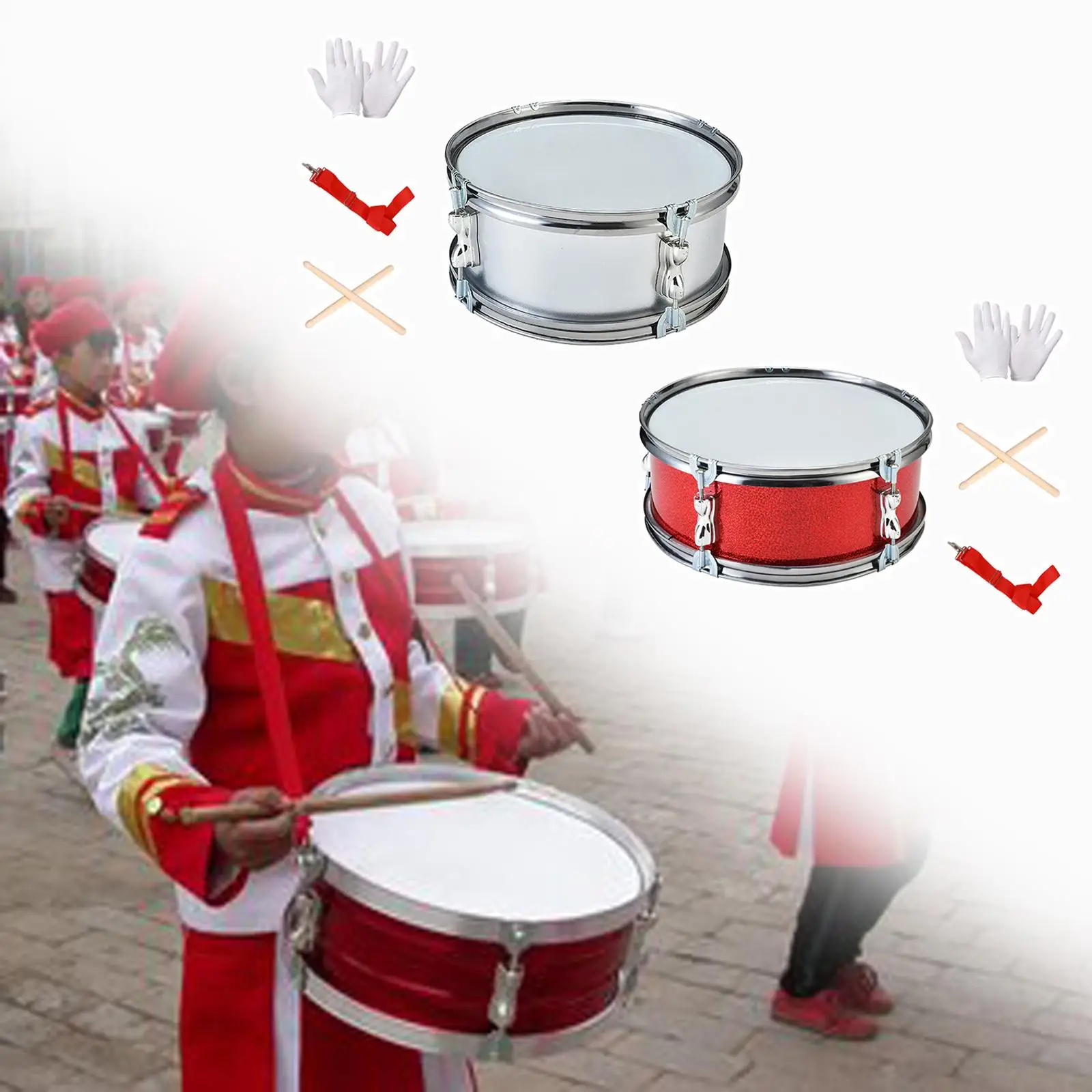 11inch Snare Drum with Gloves Portable Percussion Instrument Music Drums for Teens Adults Children Kids Birthday Gifts