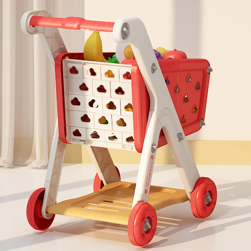Shopping Cart Toy Baby Small Trolley Children Play House Fruit Cut Cut Music Kitchen Supermarket Boy And Girls 2