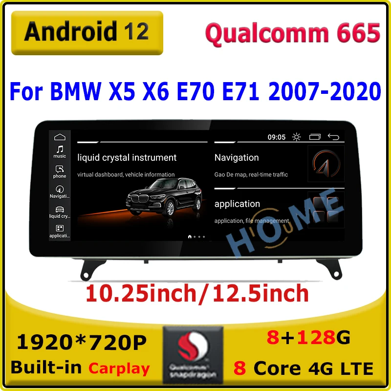 

Android 12 10.25 / 12.5inch Snapdragon Car Multimedia Player GPS for BMW X5 E70 F15/ X6 E71 F16 2007-2020 CarPlay Radio Screen