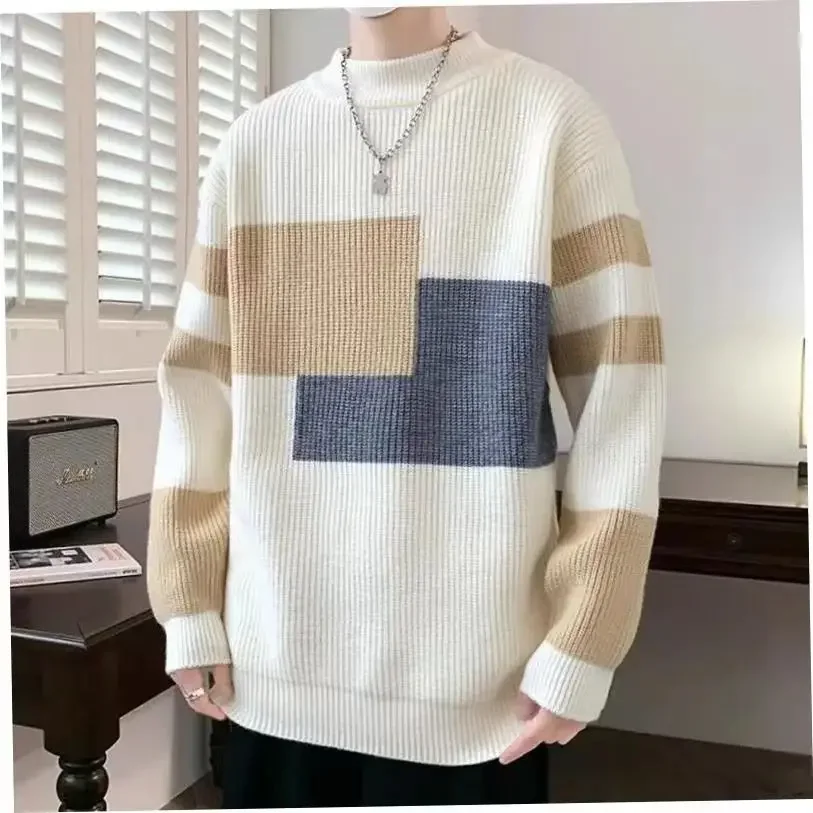 Suéter de punto de estilo coreano para hombre, jersey de colores contrastantes, ajuste holgado, reseñas de ropa, diseñador, estética, barato