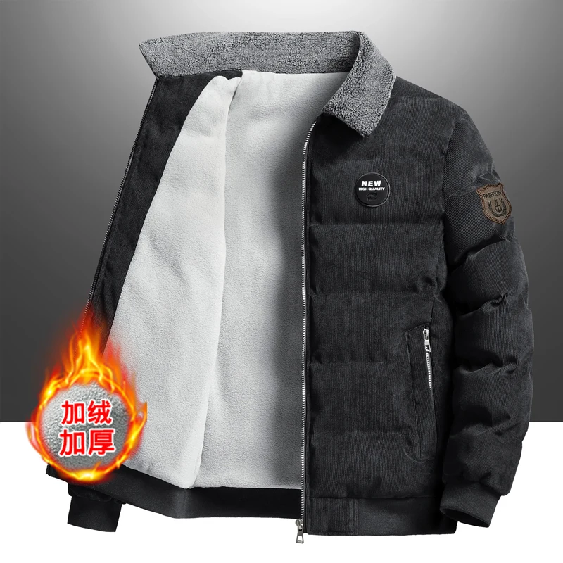 Winter Fleece Jacket Men Parkas Coat Loose Solid Windproof Fur Collar Warm Corduroy Parka Jacket Fashion Casual Windbreaker parka coat,parkas coat