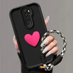 Love Heart 3D Hand Strap Soft Silicone Matte Back Cover Phone Case for OPPO A5 2020 (Rose Black)