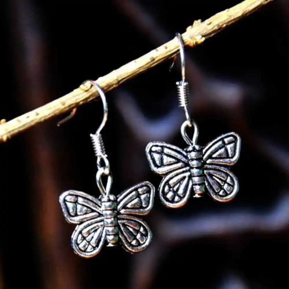 

Natural Tibetan Silver Butterfly Earrings Eardrop Freshwater Classic FOOL'S DAY Beautiful Ear stud Hook Wedding Women