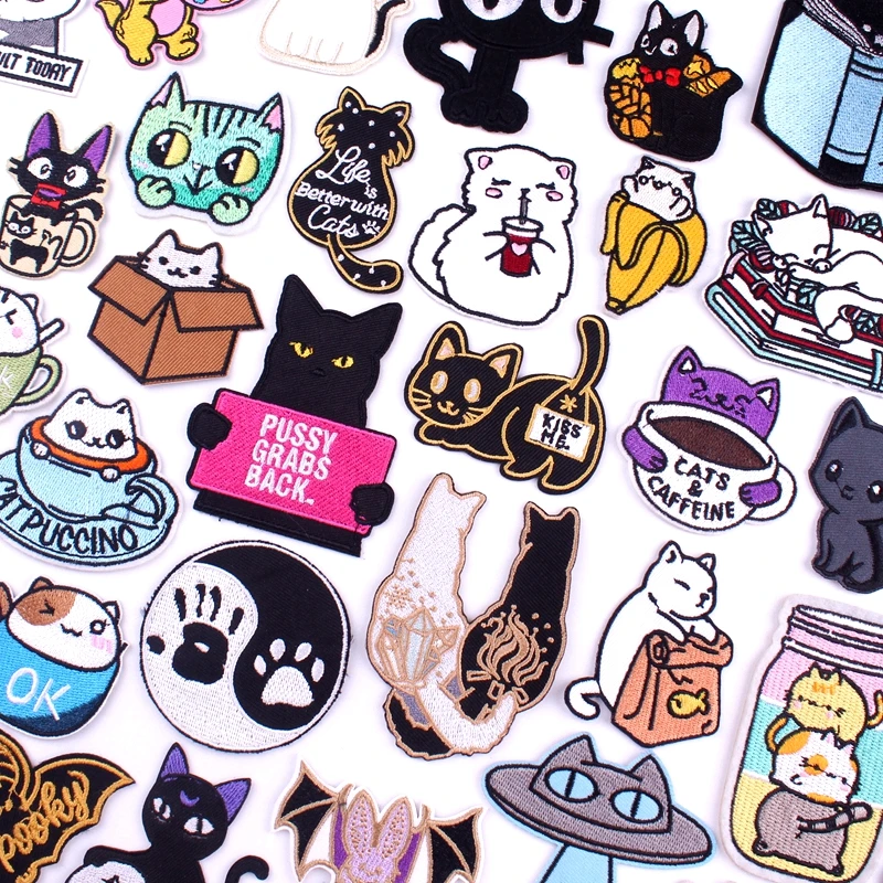 Cute Cat Embroidered Patches For Clothing Thermoadhesive Patches On Kids Clothes Applique DIY Cartoon Badges Animal Stickers