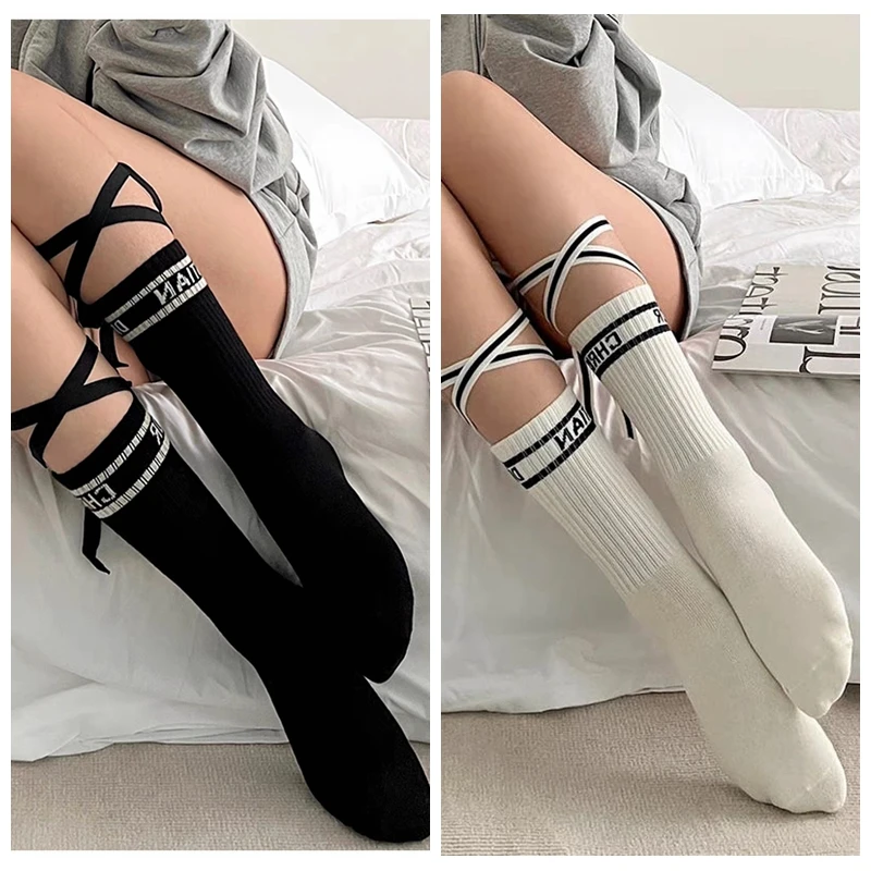 

Leisure Letter Medium Length Socks For Women's Fashionable Calf Socks Thin Cotton Casual Socks Classic Streetwear Seasonal Style