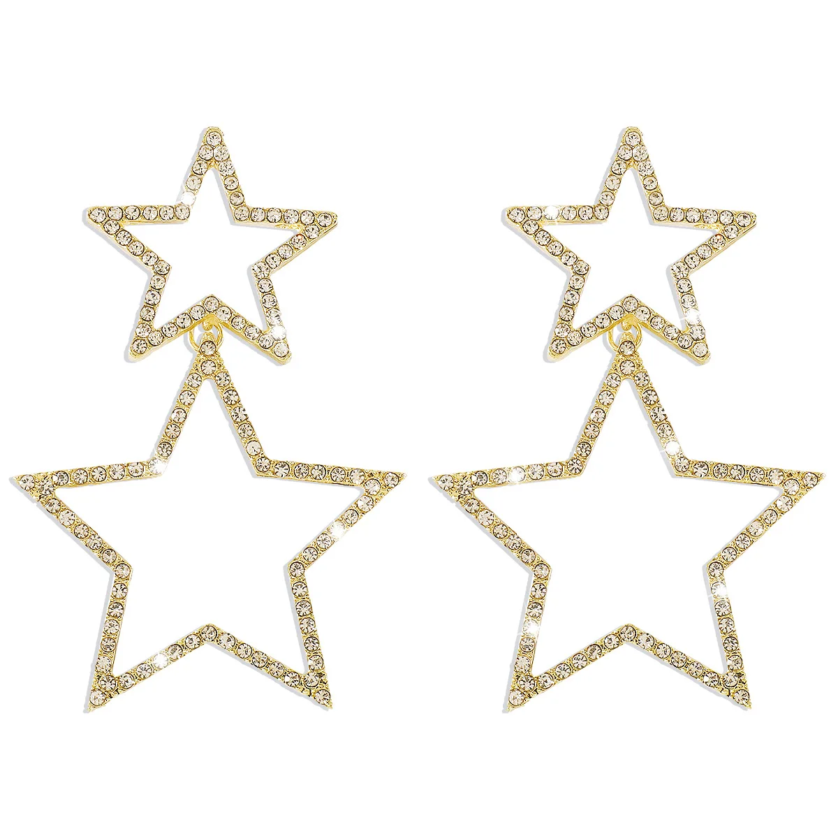 Sexy Women's Group Wind Rhinestone Earrings Five-pointed Star Double Personality Fashion Temperament Earrings