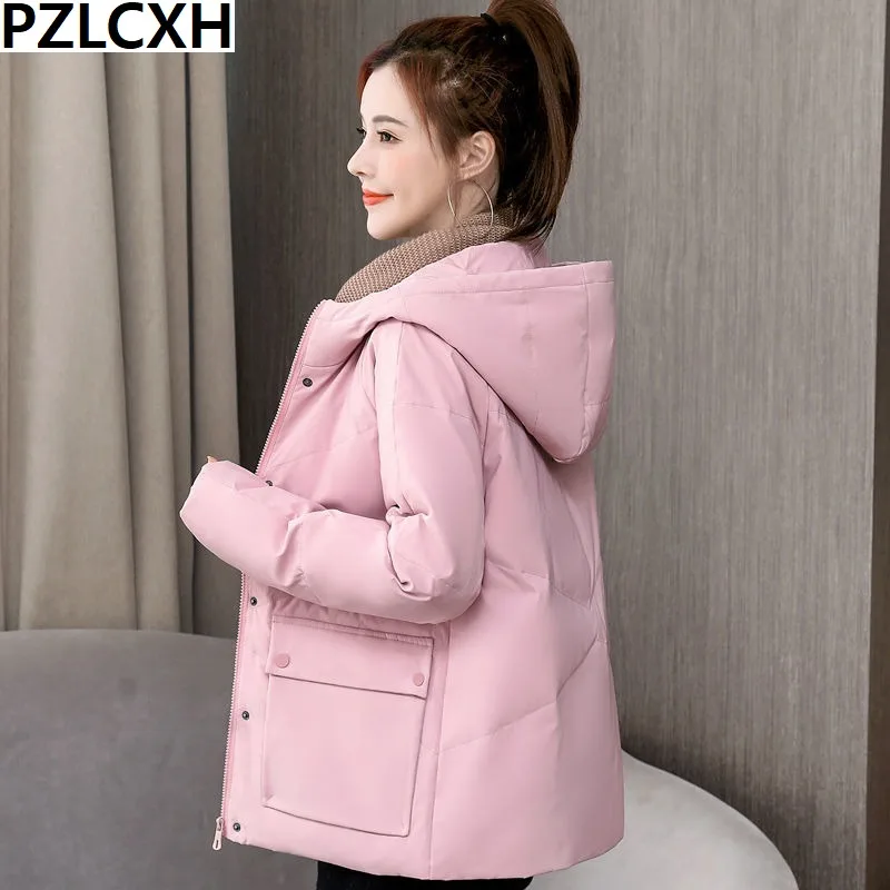 winter ultra light down jacket woman hooded duck down feather warm slim long coat female parkas loose size xl xxl outwear 2023 New Women White Duck Down Jacket Winter Coat Female Warm Thickened Parkas Loose Large Size Outwear Fashion Hooded Overcoat