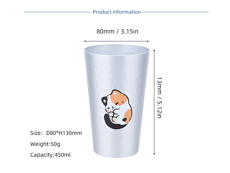 Description Picture 4 of itemCute Cat Aluminum Cup Cartoon Animal Cat Anti-fall Water Cup Beer Mugs Metal Cola Cold Drink Juice Cups For Pub Bar Outdoor Home