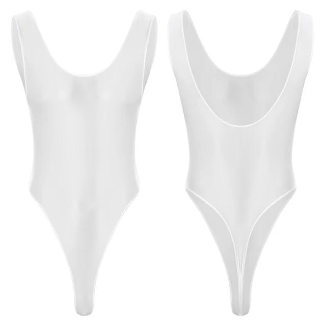 Mens Swimming Costume High Cut Sleeveless Leotard Costume Glossy