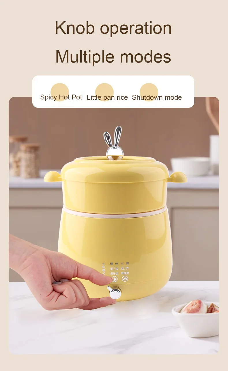 Description Picture 6 of itemMultifunction Electric Cooker 1-3 People Rice Cooking Skillet Noodles Soup Stew Heater Hot Pot Non-Stick Food Steamer Frying Pan